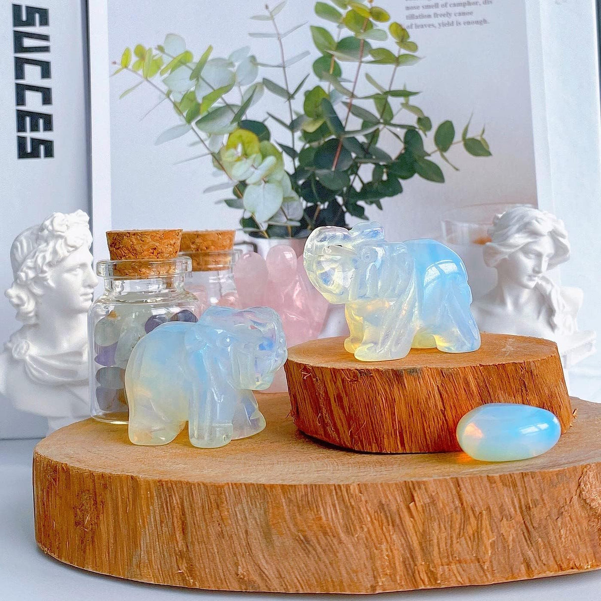 QINJIEJIE Opalita Elefante Cristales de la Suerte Elefante