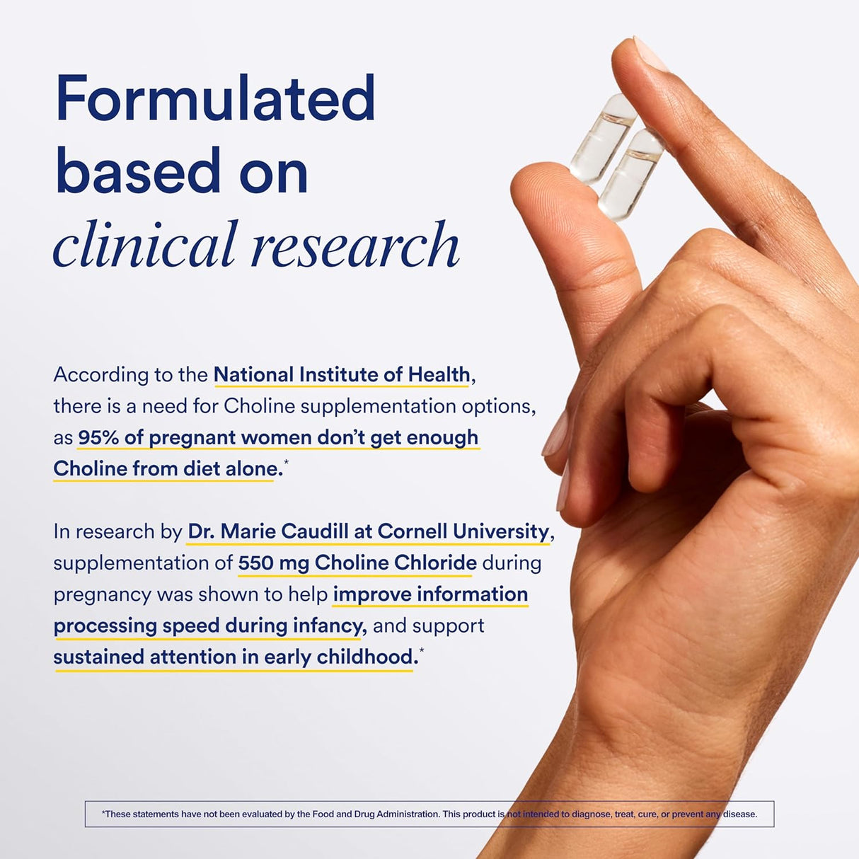 Suplemento de colina prenatal 550 mg, función cognitiva