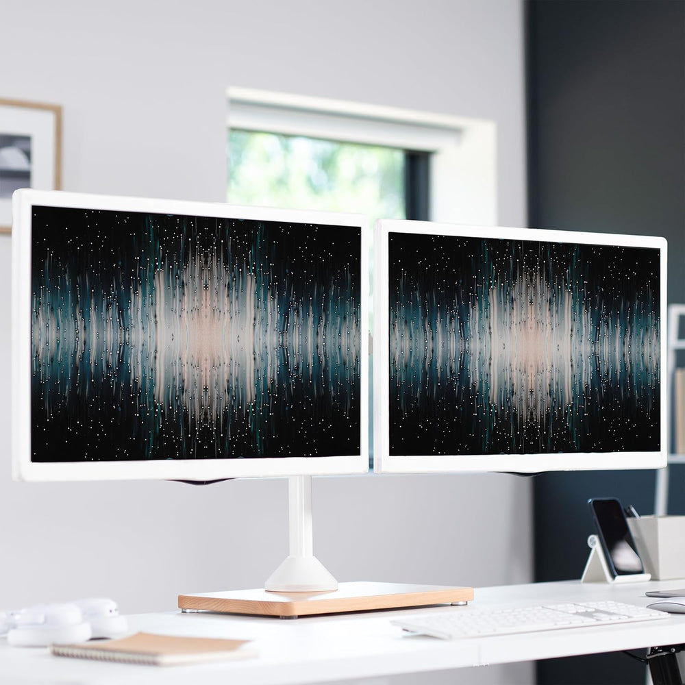 Soporte Doble de Monitor VIVO, Base de Madera, STAND-V002FD-W