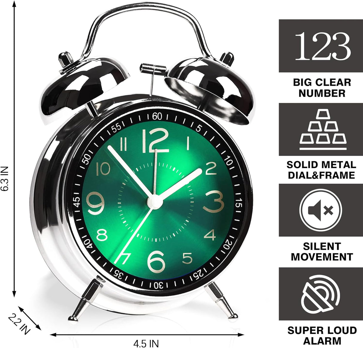 Despertador Ruidoso para Dormilones, Silencioso, 4 Pulgadas