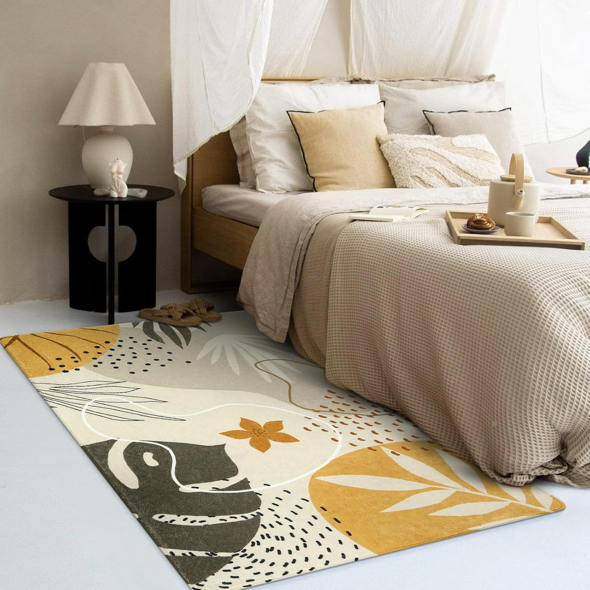 Alfombra bohemia lavable de 3 x 5 pies, Beige Lahome