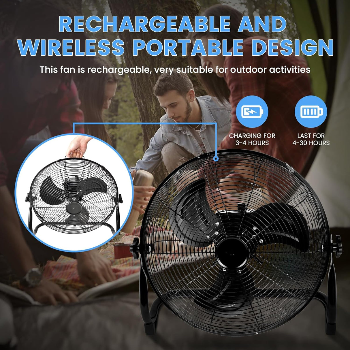 Ventilador de Piso Simple Deluxe 12 Recargable y Portátil