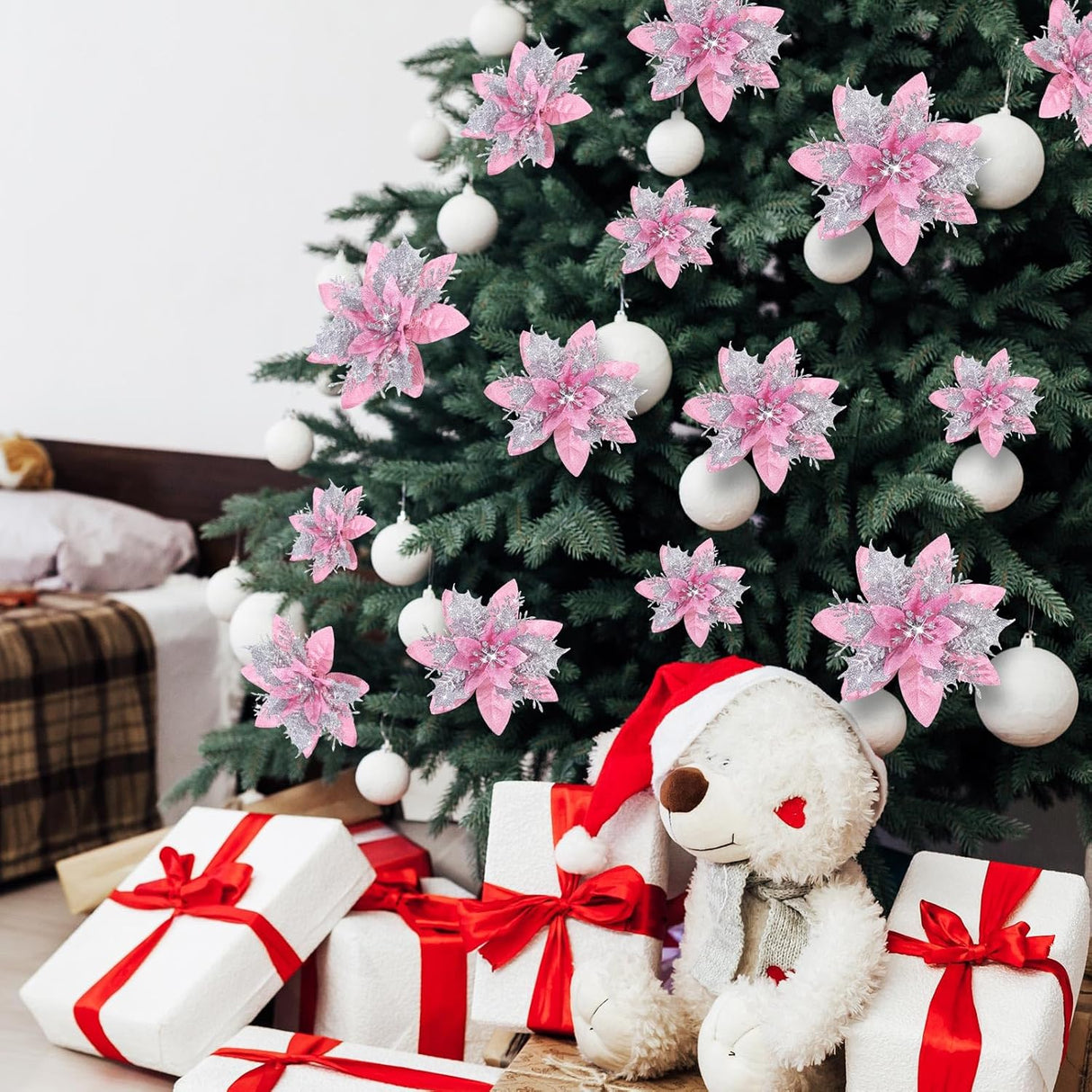 Flores Poinsettia Artificiales, Decoración Navideña, 36 Pcs