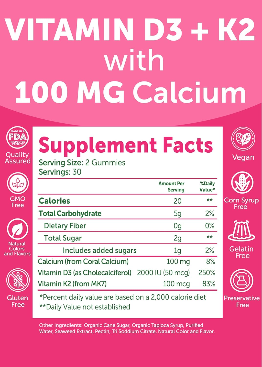 Lunakai Vitamina D3 K2 Gummies con Calcio Vegan 60ct