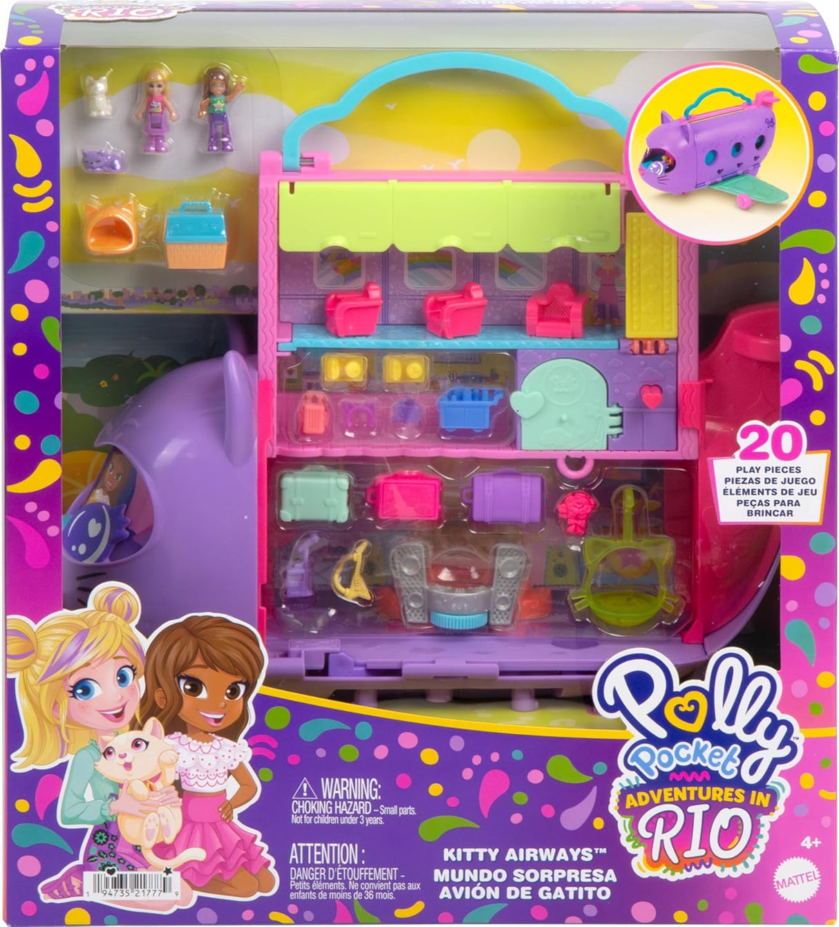 Muñecas Polly Pocket, Juego Kitty Airways, 2 Mini Muñecas, Accs.