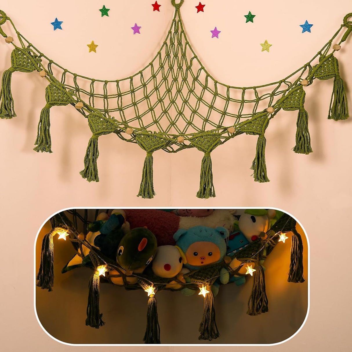 Hamaca de Almacenamiento de Peluches, Organizador Macramé Jumbo