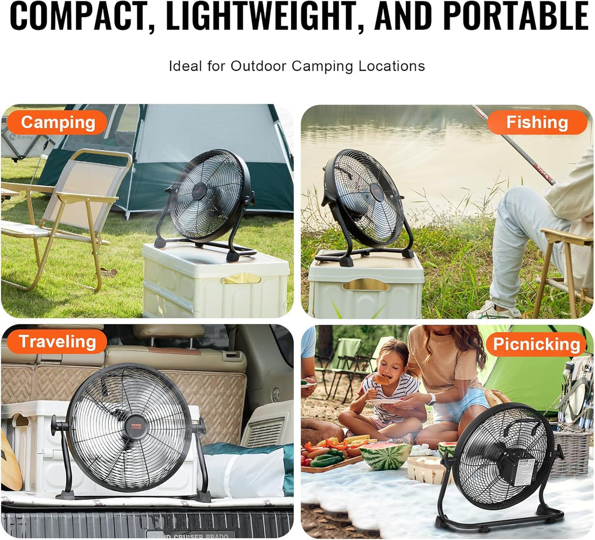 VEVOR Ventilador de Piso Recargable 12'', Alta Velocidad, Modelo Industrial