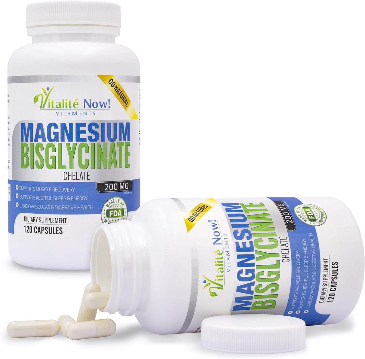 Magnesium Bisglycinato 200mg Chelado, Sin Laxantes, GMO