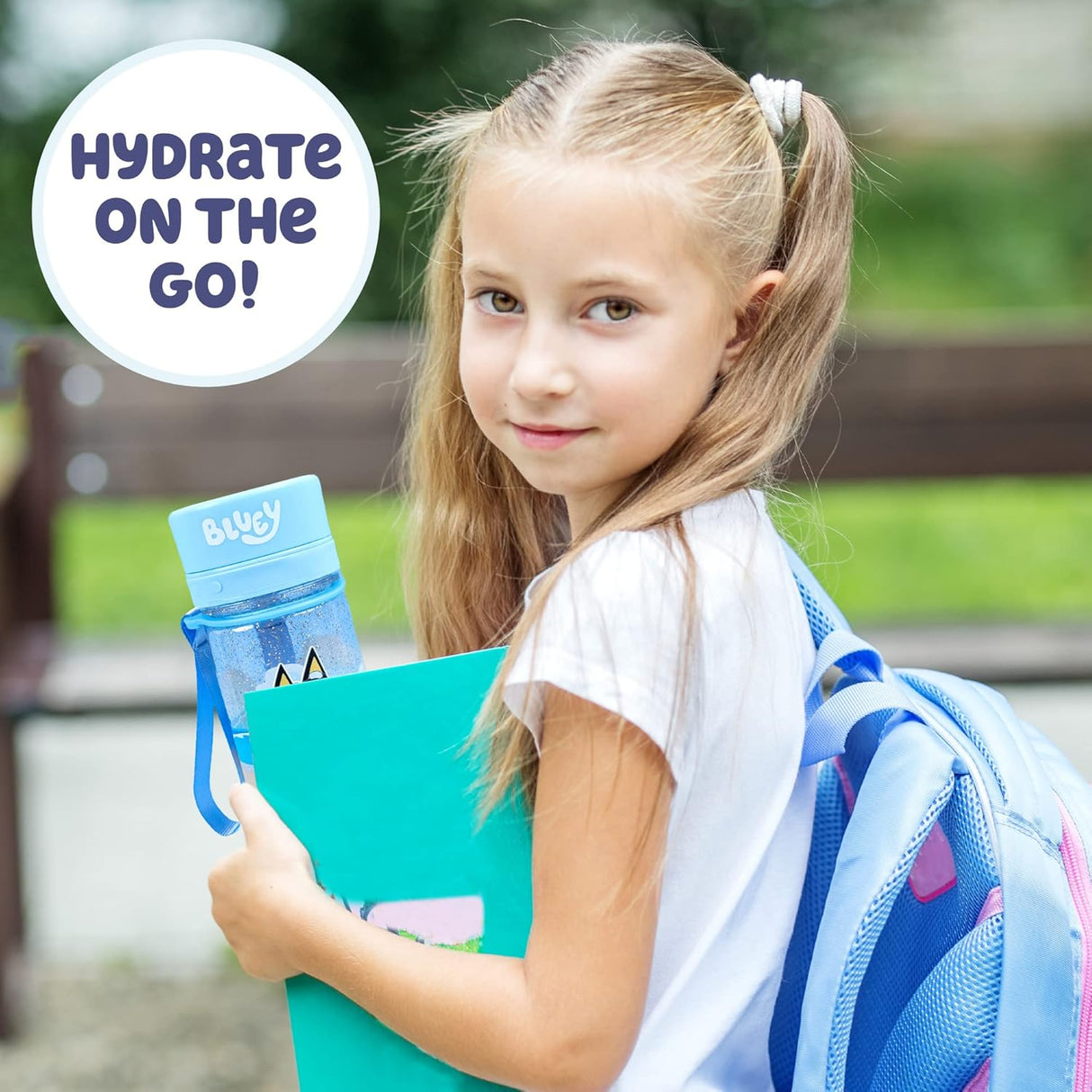 Botella de Agua Bluey, Stickers Reposicionables, BPA-Free