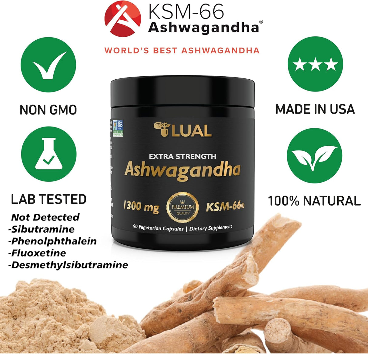 Suplemento Ashwagandha LUAL KSM 66 - 600mg Extracto 700mg