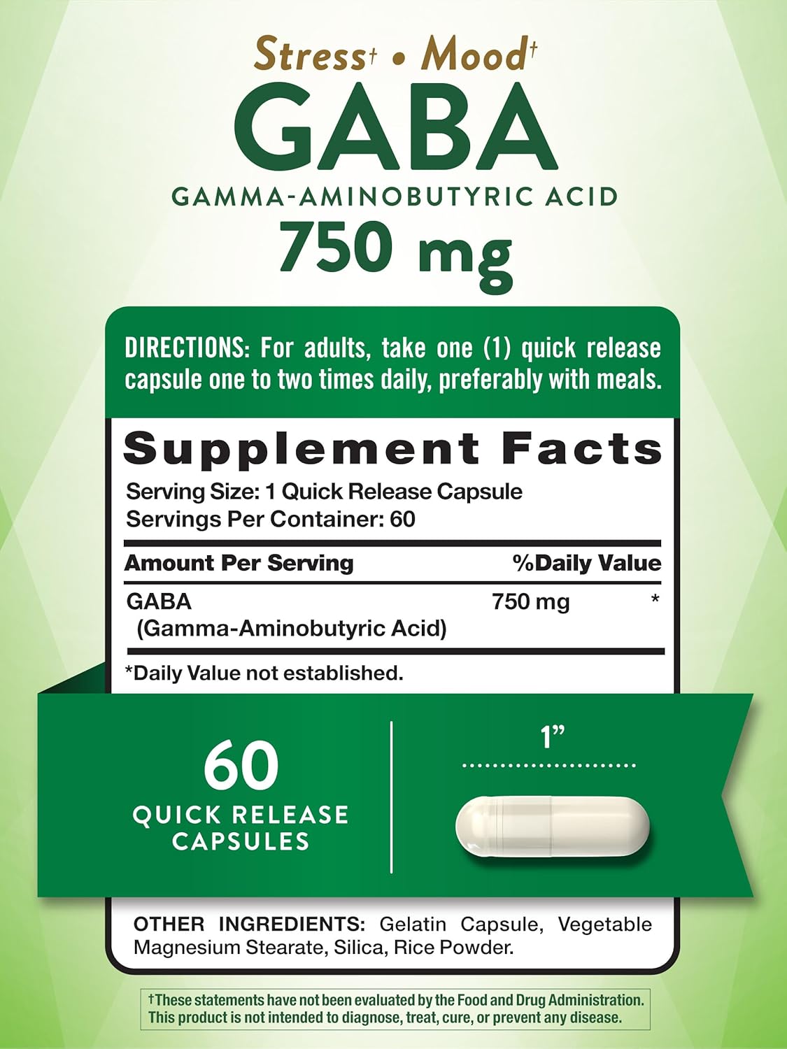 Suplemento Natures Truth GABA 750 mg ácido aminobutírico
