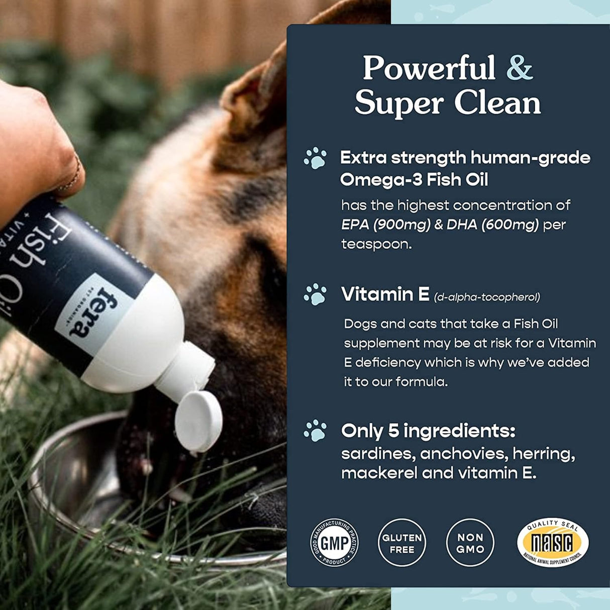 Fera Pets - Aceite de pescado para perros y gatos, 16 onzas, 96 porciones, aceite de pescado líquido con pescado capturado en la naturaleza para mantener la piel, el sistema inmunológico y la función