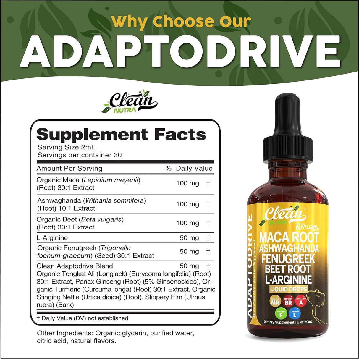 Gotas de Maca con Ashwagandha - Adapto Drive de Clean Nutra