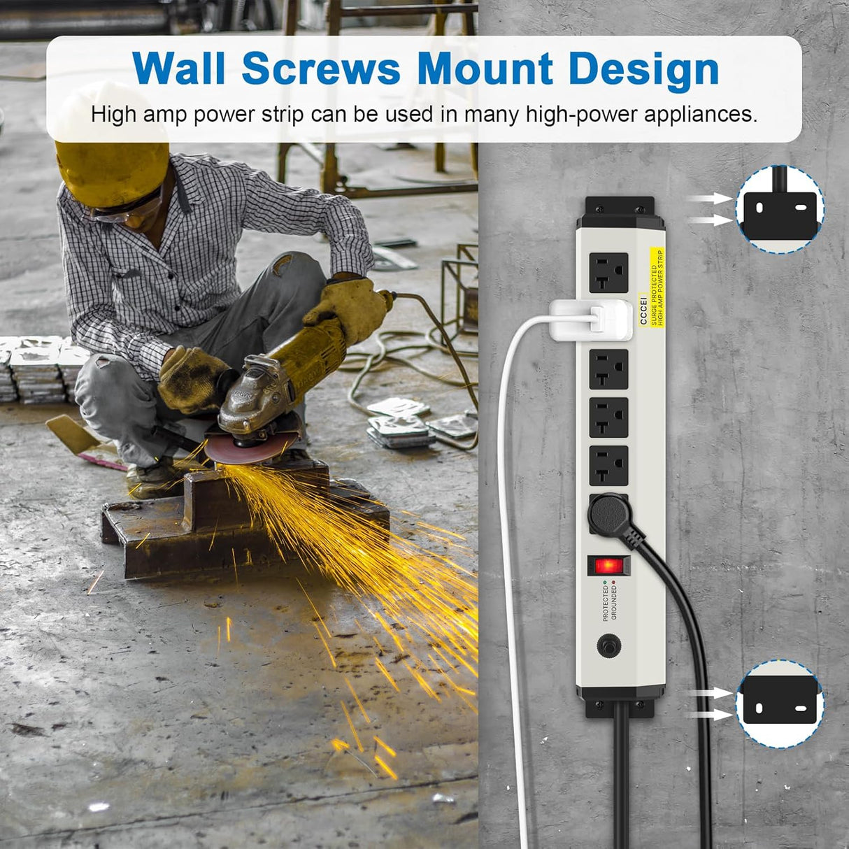 CCCEI Regleta de alimentación resistente calibre 12, protector