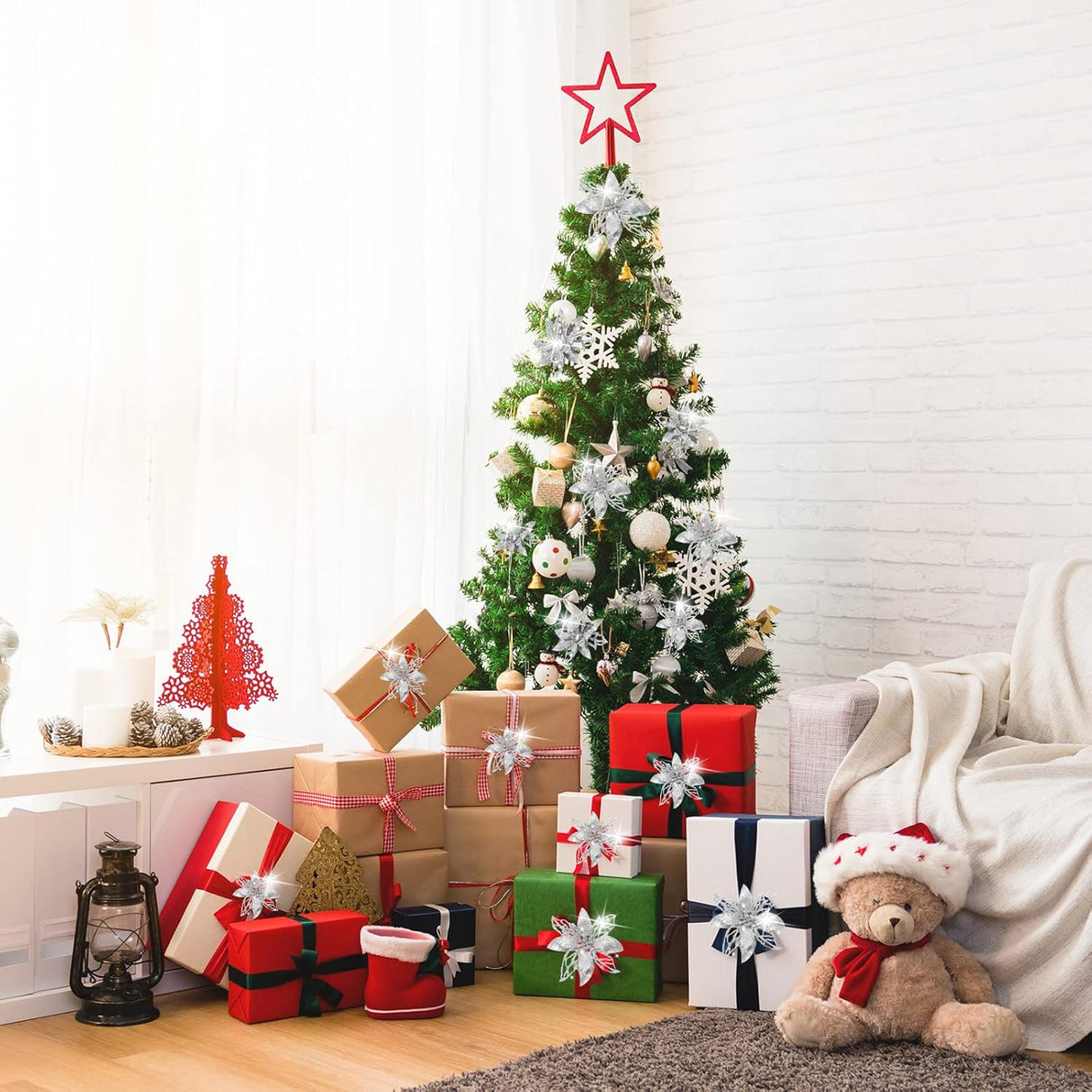 Flores Artificiales Poinsettia Boao 24 Piezas Decoraciones Navidad