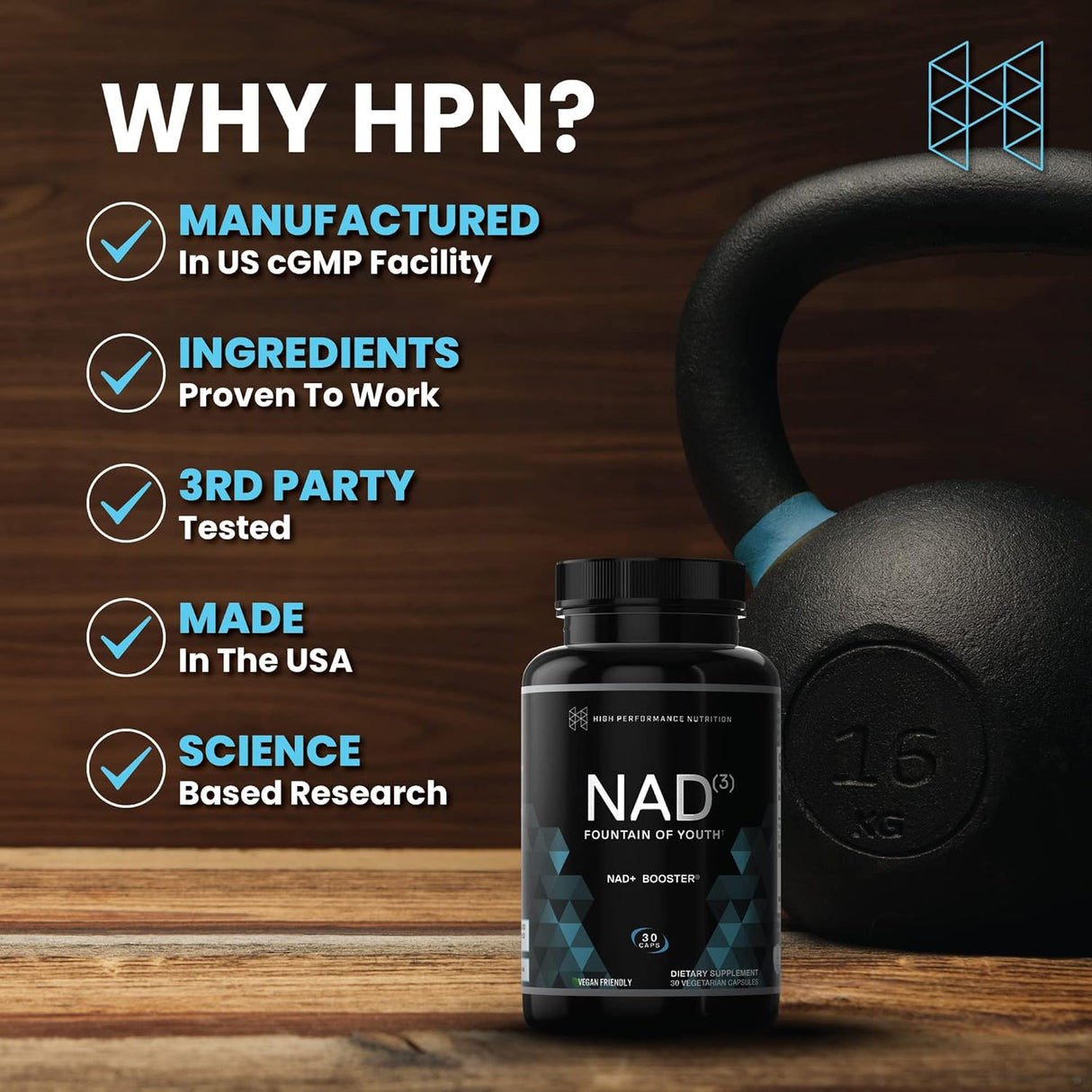 Suplemento HPN NAD+ Booster Alternativa NAD3 de longevidad