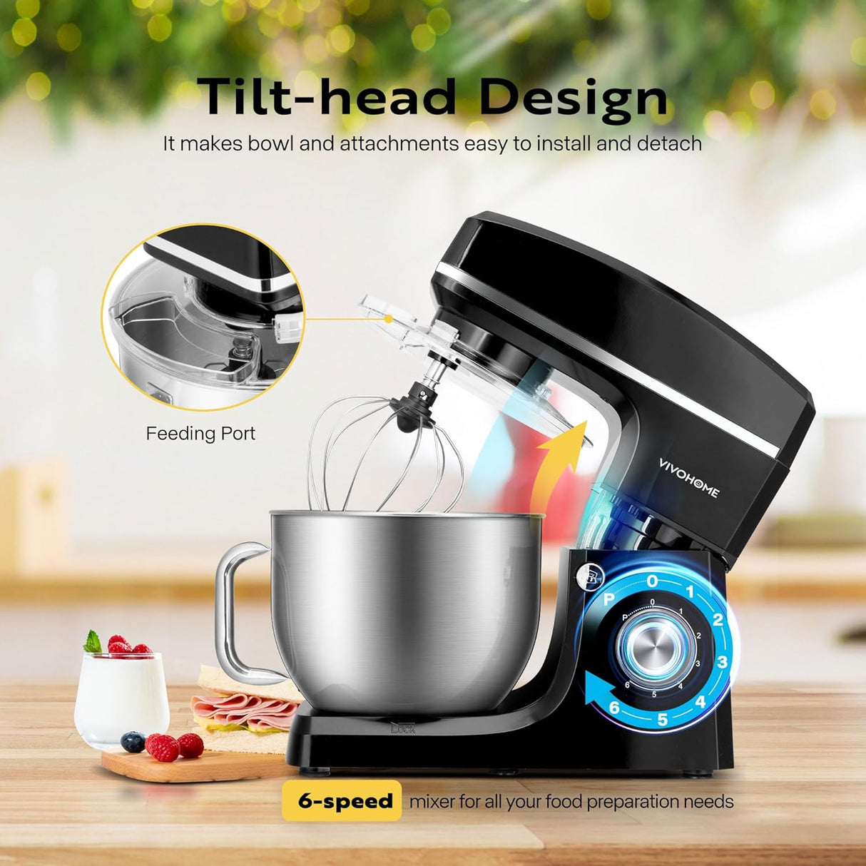 Batidora de Cocina VIVOHOME 7.5 qt 660W 6 Velocidades modelo KM-1