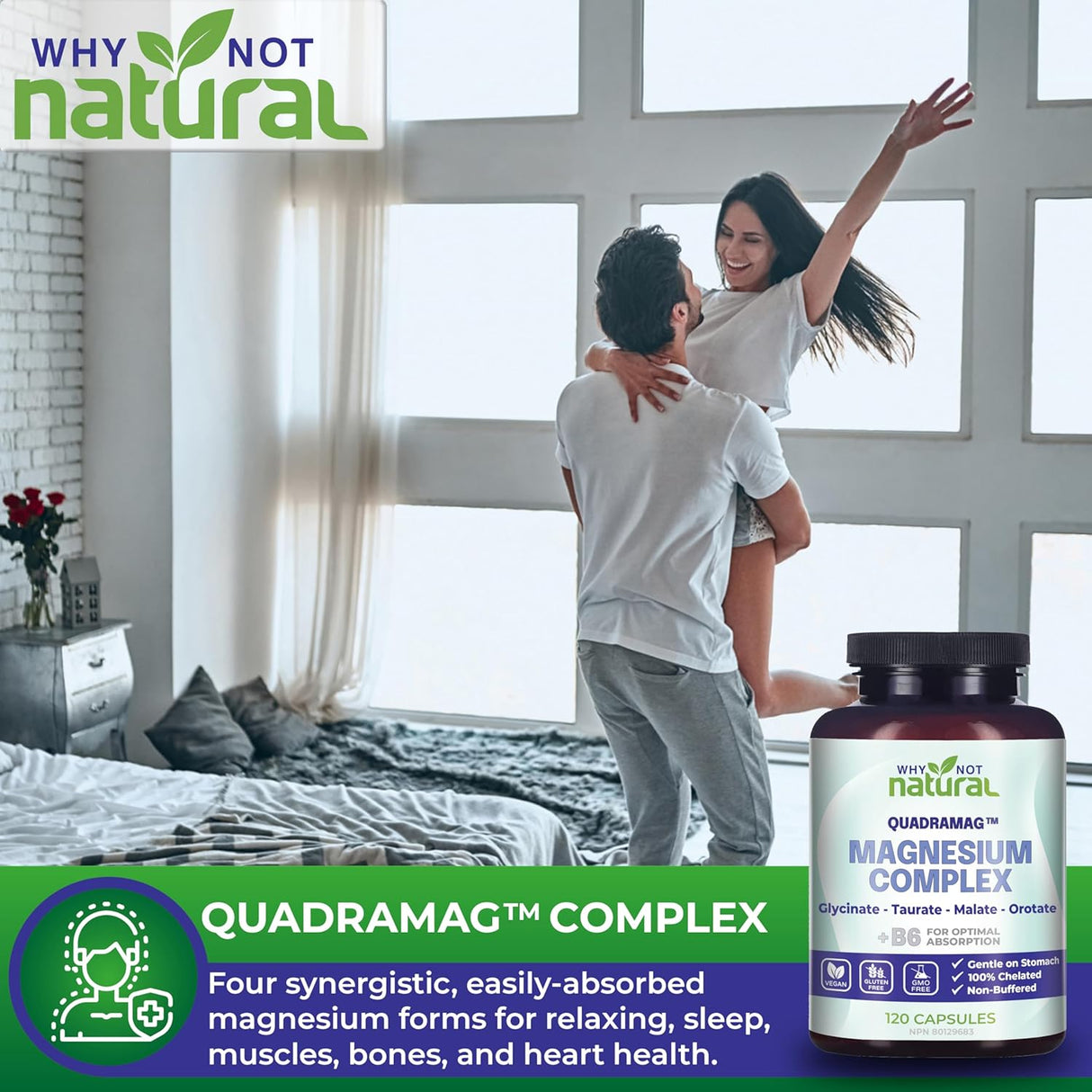 Suplemento Magnesio 4-en-1, Complejo Glycinate/Taurate/Malate/Orotate, 300 mg, 120 Cápsulas