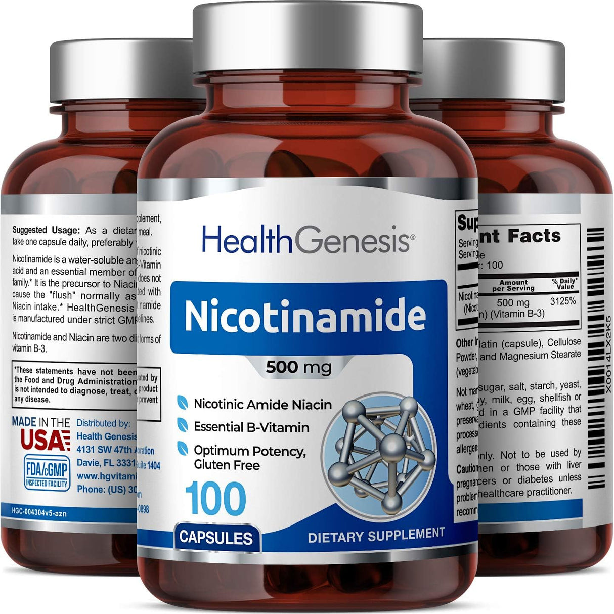 Suplemento B-3 Nicotinamida 500 mg 100 cápsulas Amide