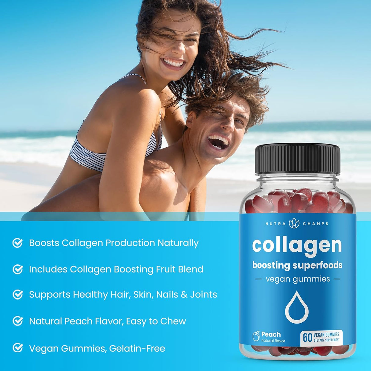 Gomitas de Colágeno NutraChamps, Aumenta Colágeno, 60 piezas