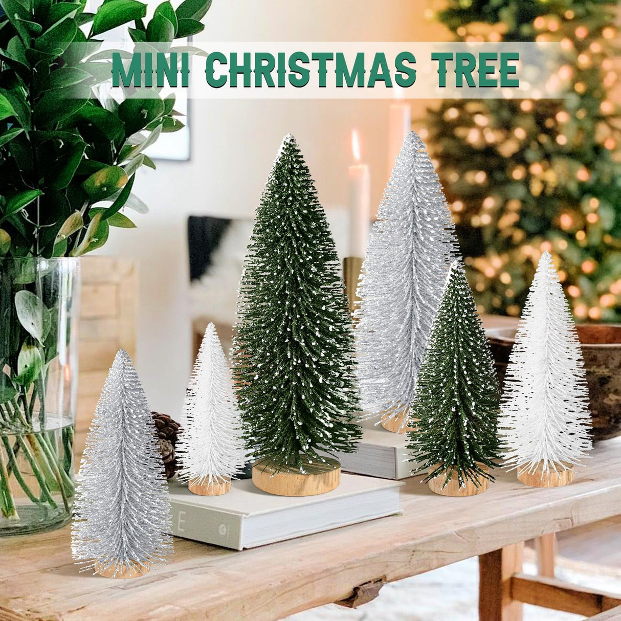 Mini Árboles de Navidad Artificiales, Decoración Festiva, Set 6pcs