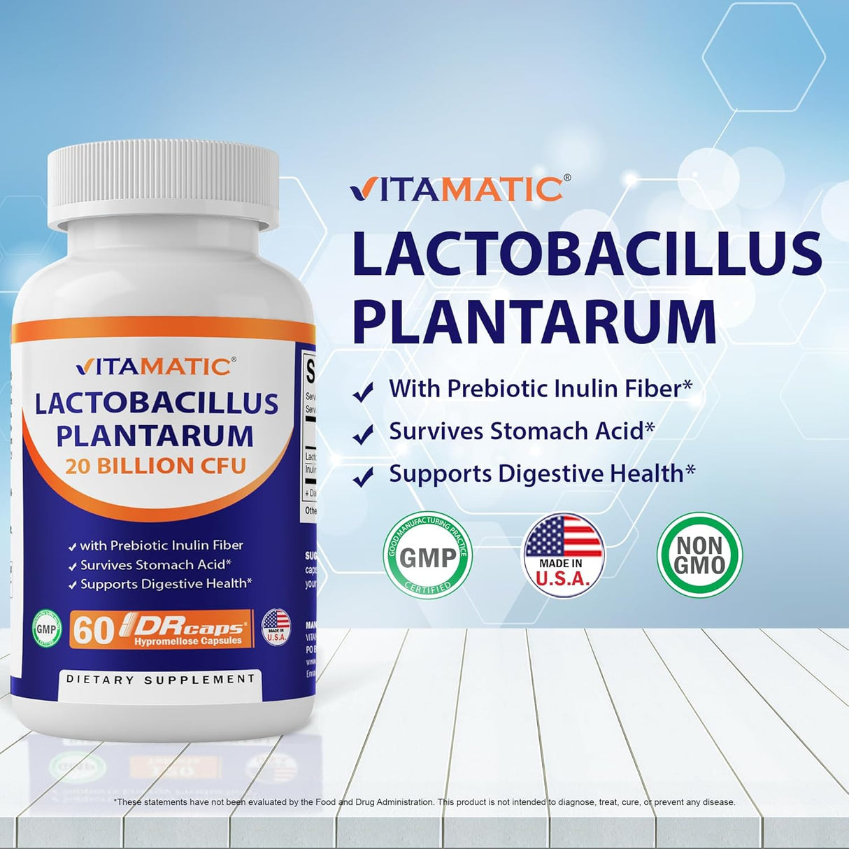 Vitamatic Lactobacillus Plantarum - 20 Mil Millones - 60 Caps
