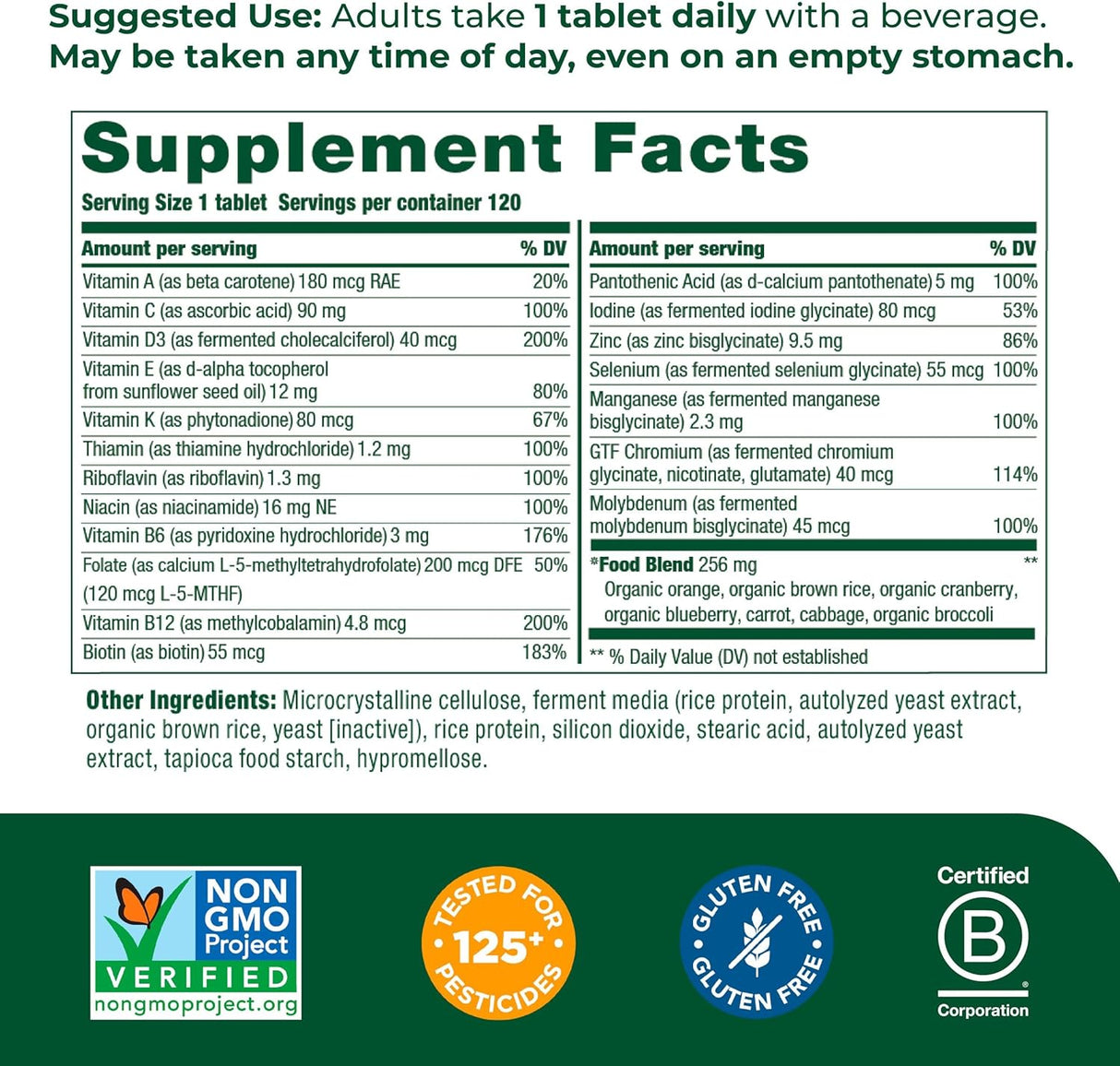 Suplemento MegaFood Mujer 55+ One Daily vitaminas B, C y D