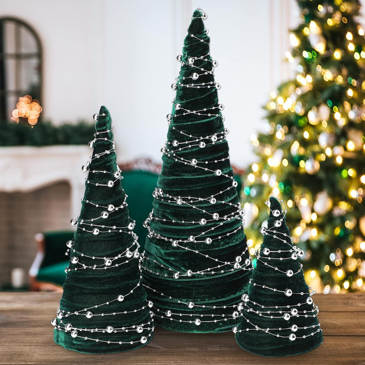 Juego de 3 Árboles de Navidad de Terciopelo, Decoración Moderna