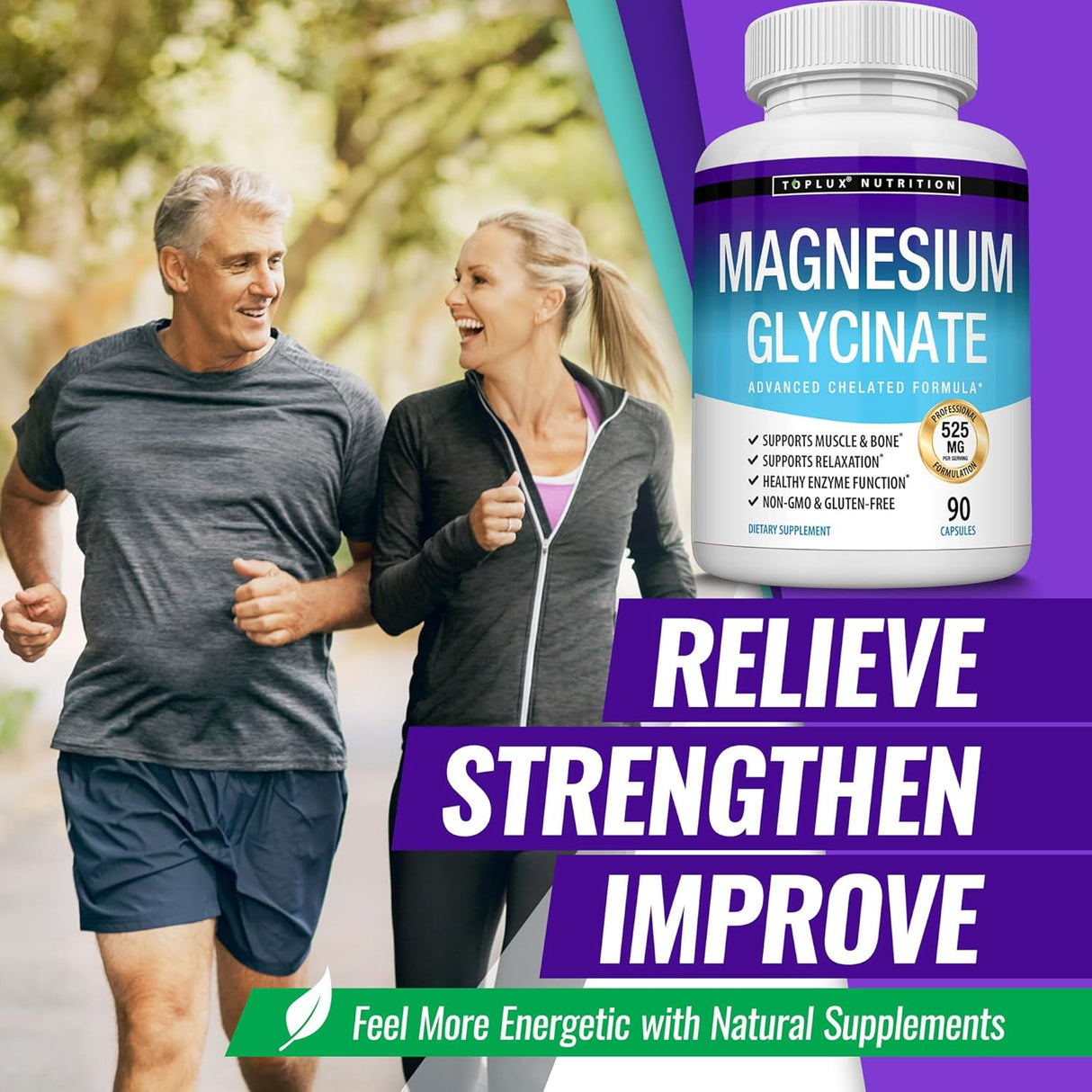 Magnesio Glicinato 525mg - Suplemento de Alta Absorción Vegan