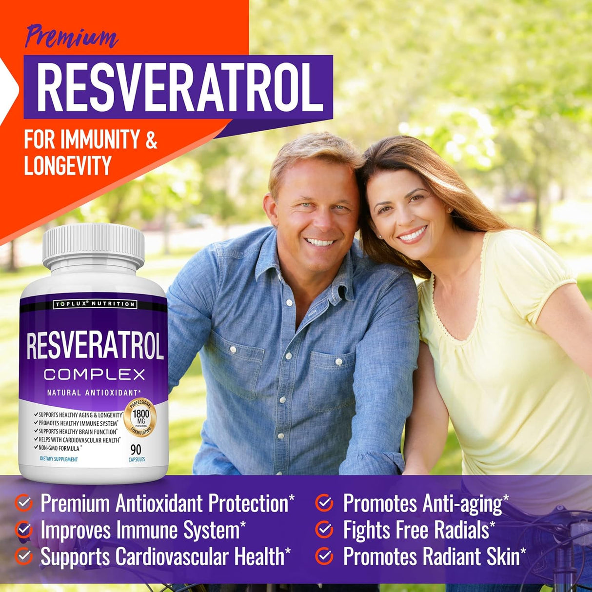 Suplemento de resveratrol 1800 mg Complejo antioxidante 90u