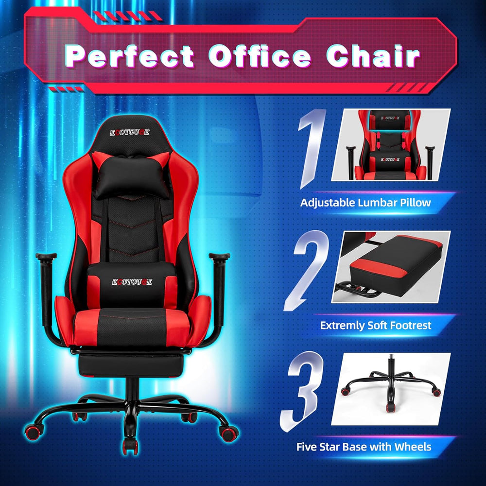Silla Gamer con reposapiés y es reclinable roja ECOTOUGE