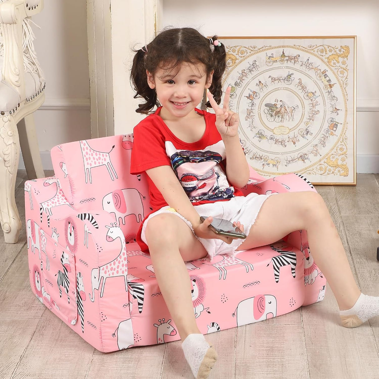 Silla infantil rosa, convertible a cama para niñas y niños