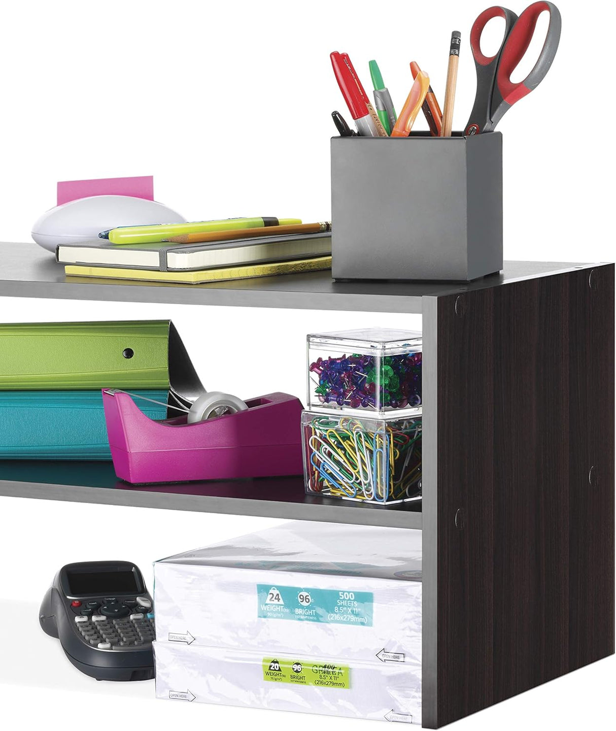 Organizador de almacenamiento apilable con 2 estantes, 24 pulgadas