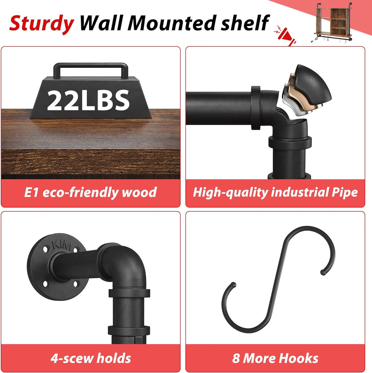 Estanterías Flotantes REIBII con LED y Accesorios - Modelo 37