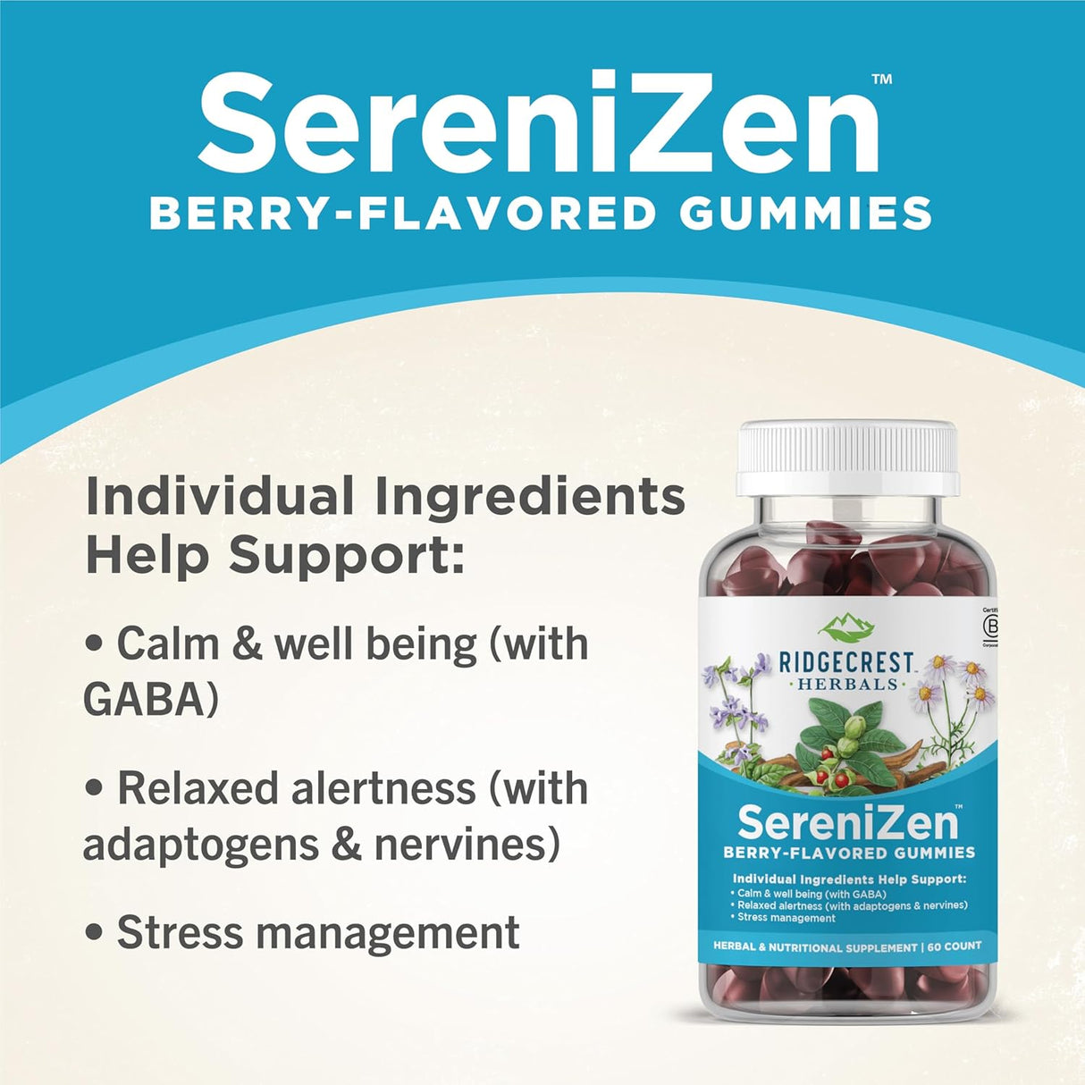 Suplemento SereniZen Gomitas con Ashwagandha GABA L-teanina