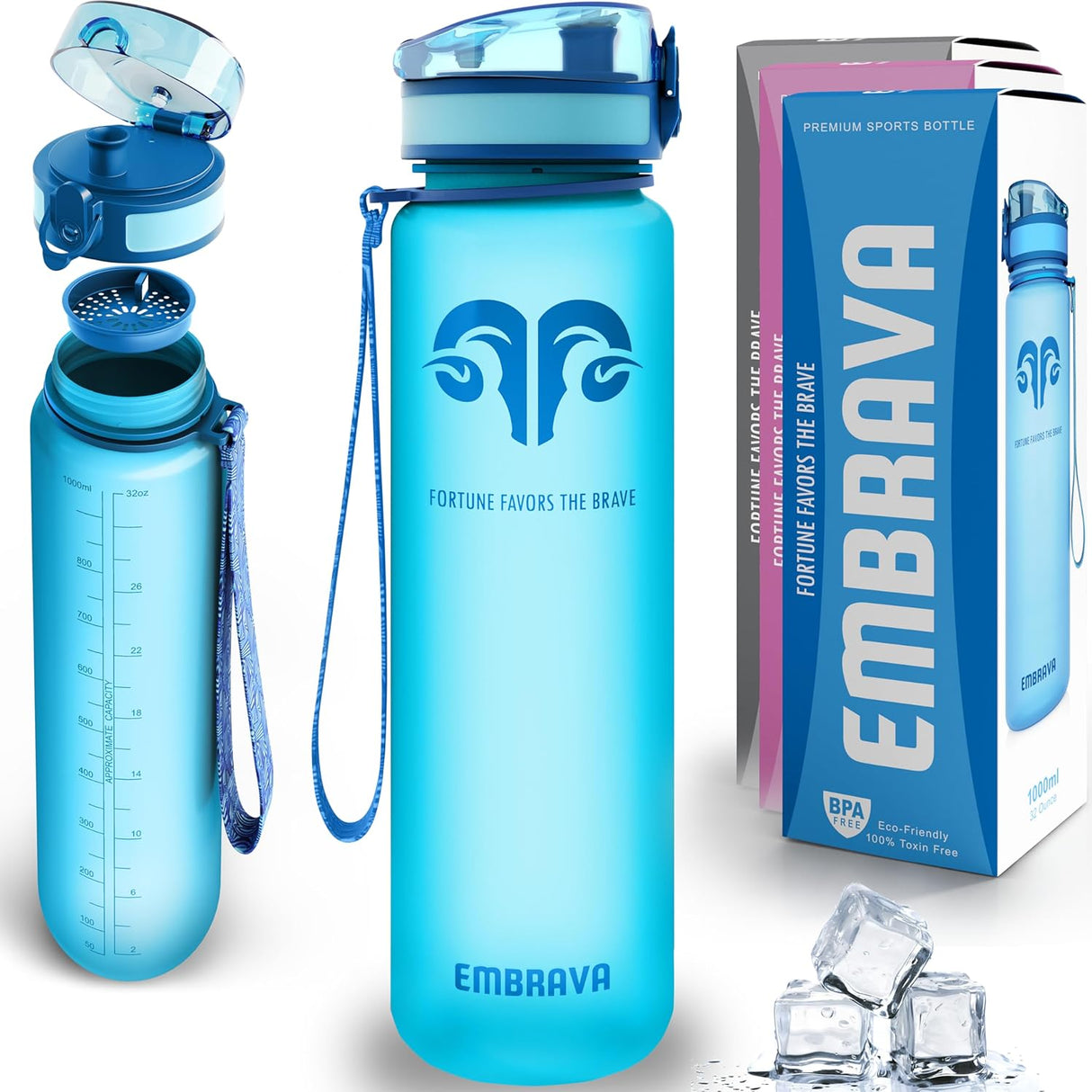 Embrava Best Sports Water Bottle - Botella de agua grande de 32 onzas, flujo rápido, tapa abatible a prueba de fugas con apertura de un clic, plástico no tóxico, sin BPA y ecológico, para hombres y mujeres