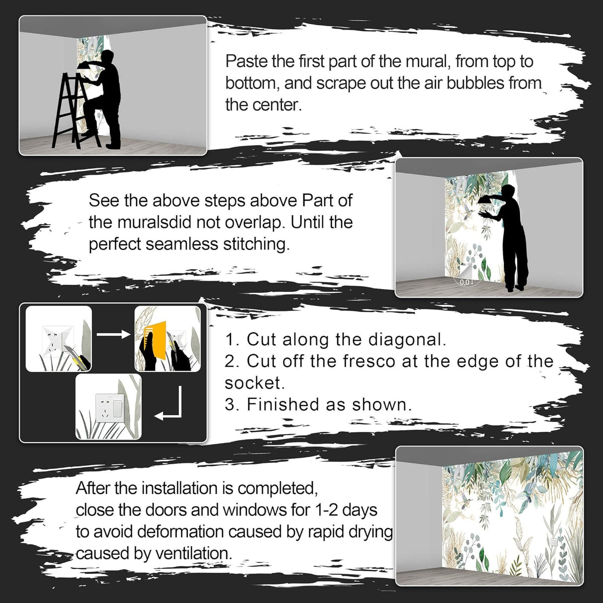 Fightal - Papel pintado de hojas botánicas tropicales, mural de pared con plantas verdes para sala de estar y dormitorio (papel tapiz para pared de habitacion) 108 x 75 pulgadas (no despegar ni pegar)