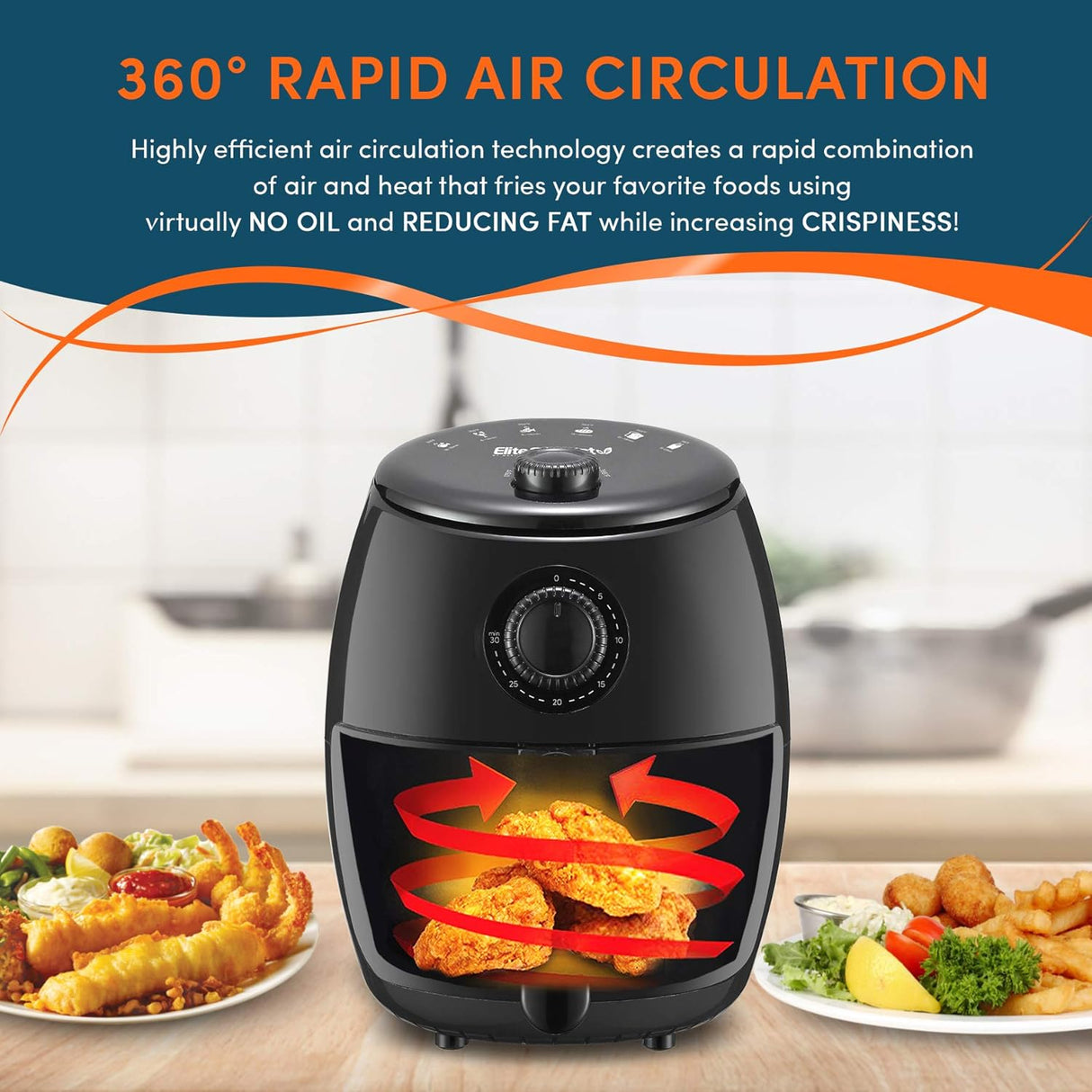 Freidora de aire Elite Gourmet EAF-0201, 2.1qt, 1000W, timer