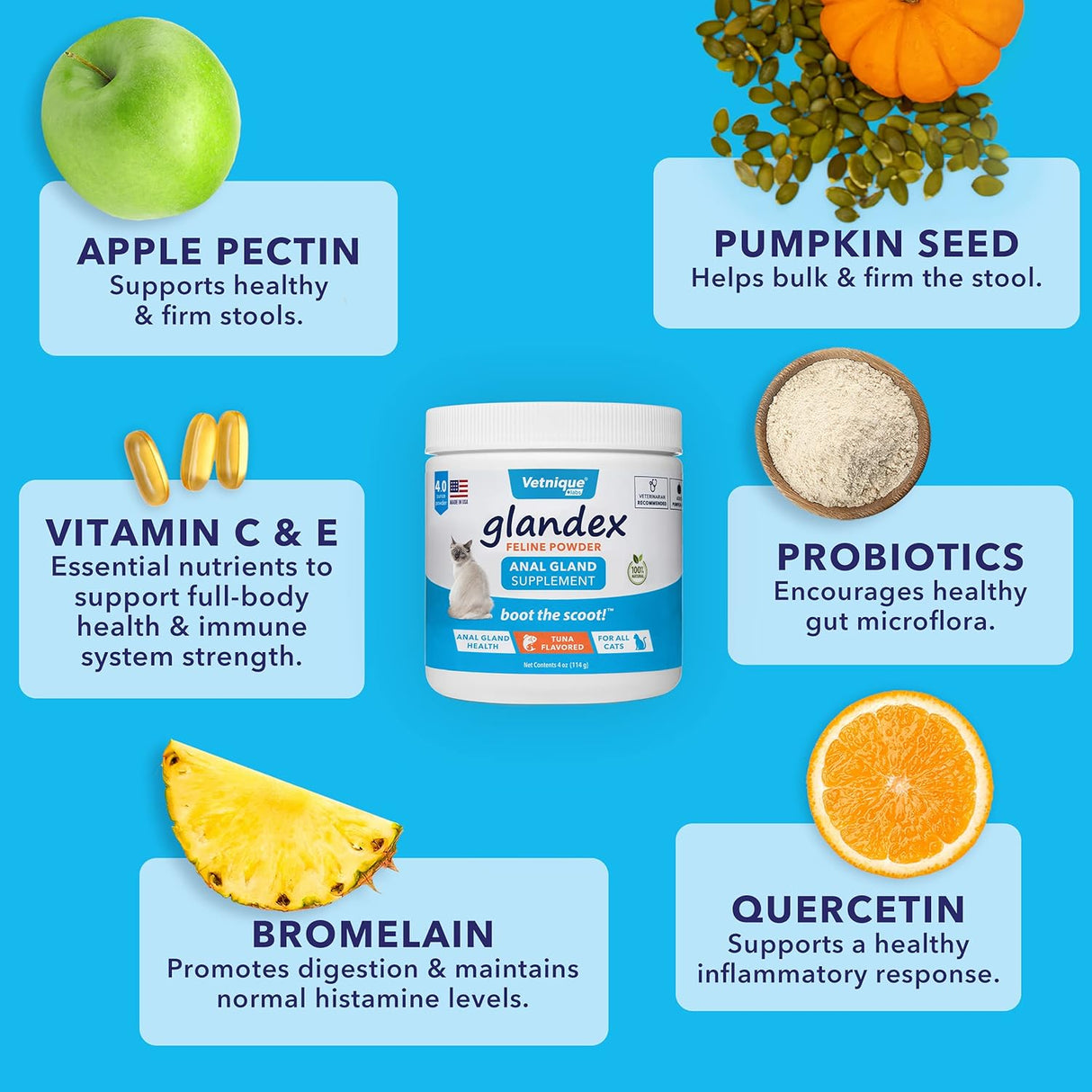 Suplemento de fibra de glándula anal felina en polvo