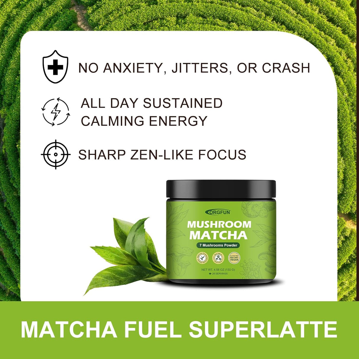 ORGFUN Set de Matcha con 7 Superfoods, MCT, Sin Azúcar 4.58oz