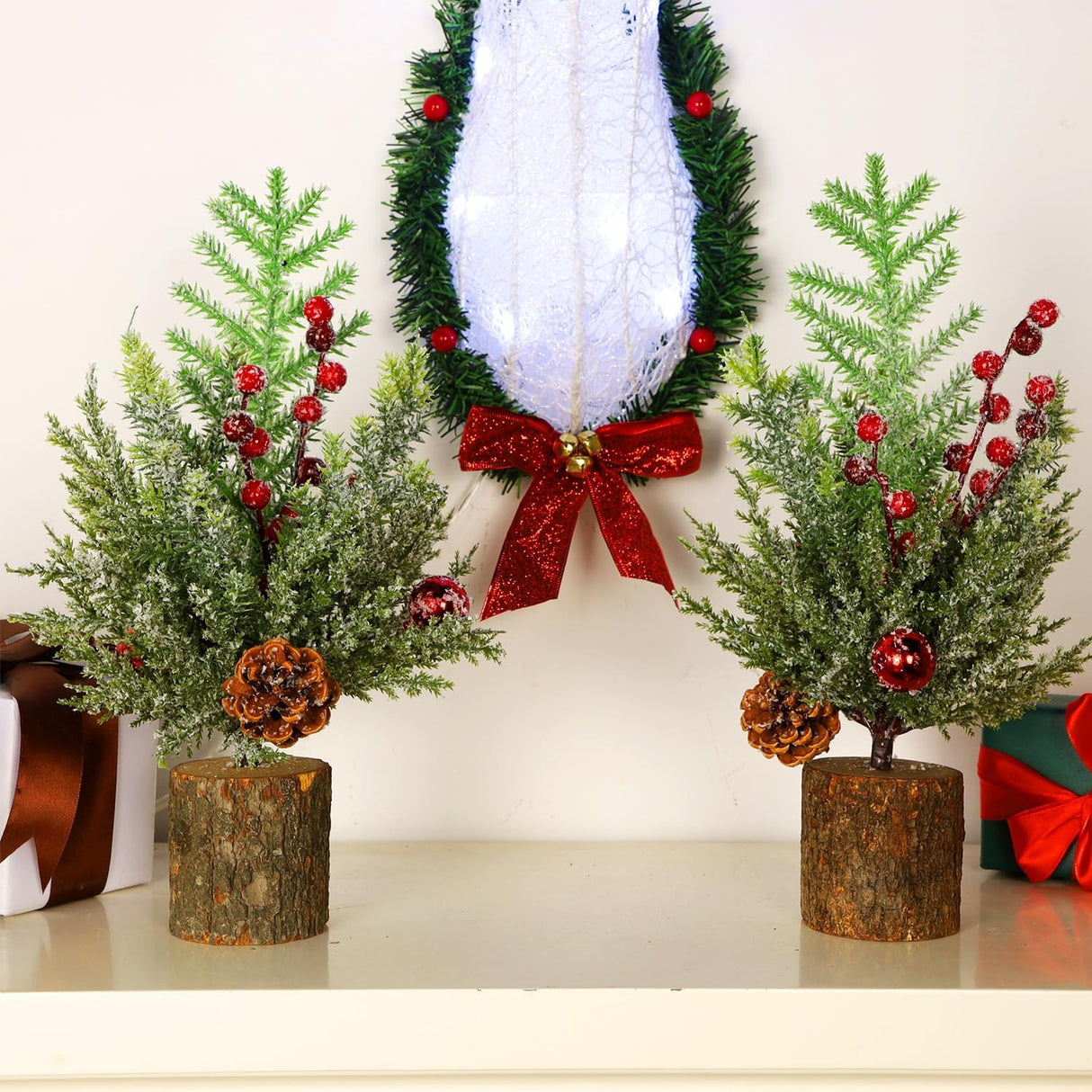 Decoraciones de Mesa Navidad Blissun, 2 Árboles Artificiales