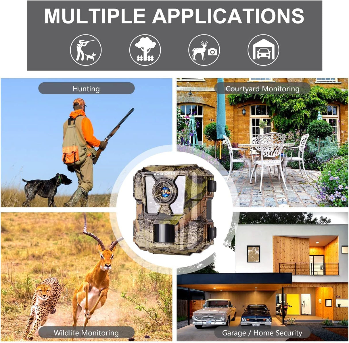 Cámara de Caza WOSPORTS 24MP 1080P HD, Visión Nocturna, 2 Pack