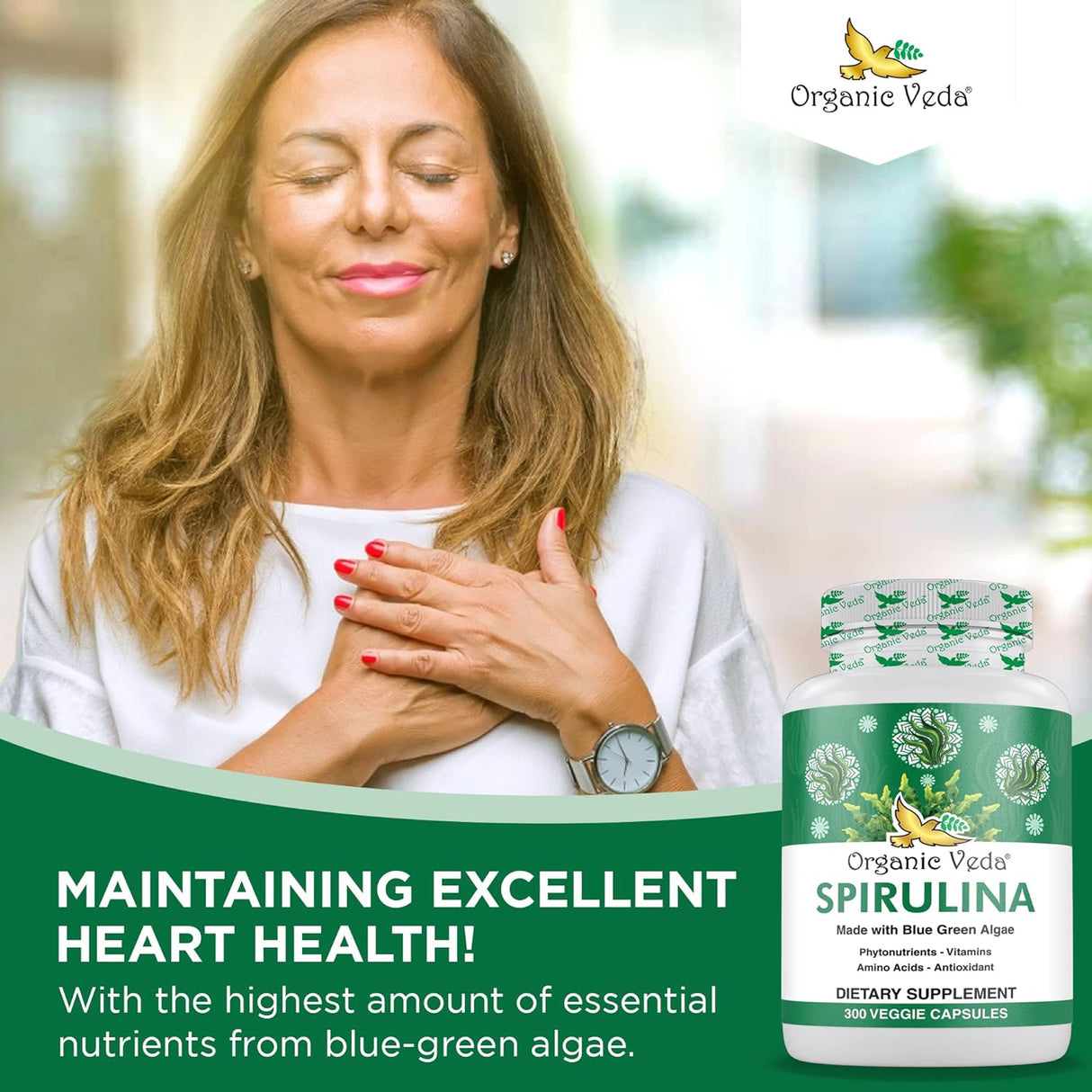 Cápsulas de Spirulina Orgánica 1500 mg Suplemento Vegano