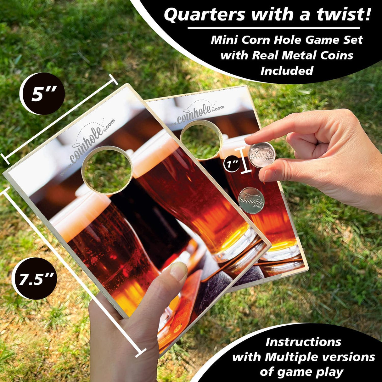 Juego de Mesa de Monedas, Set Cornhole, Incluye Vasos de Cerveza