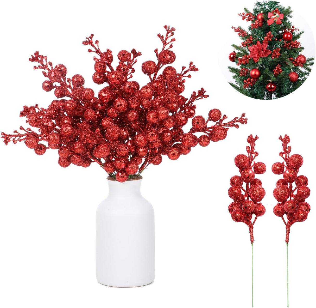 14 Pcs Ramas Artificiales con Brillo - Decoración Navidad 2024