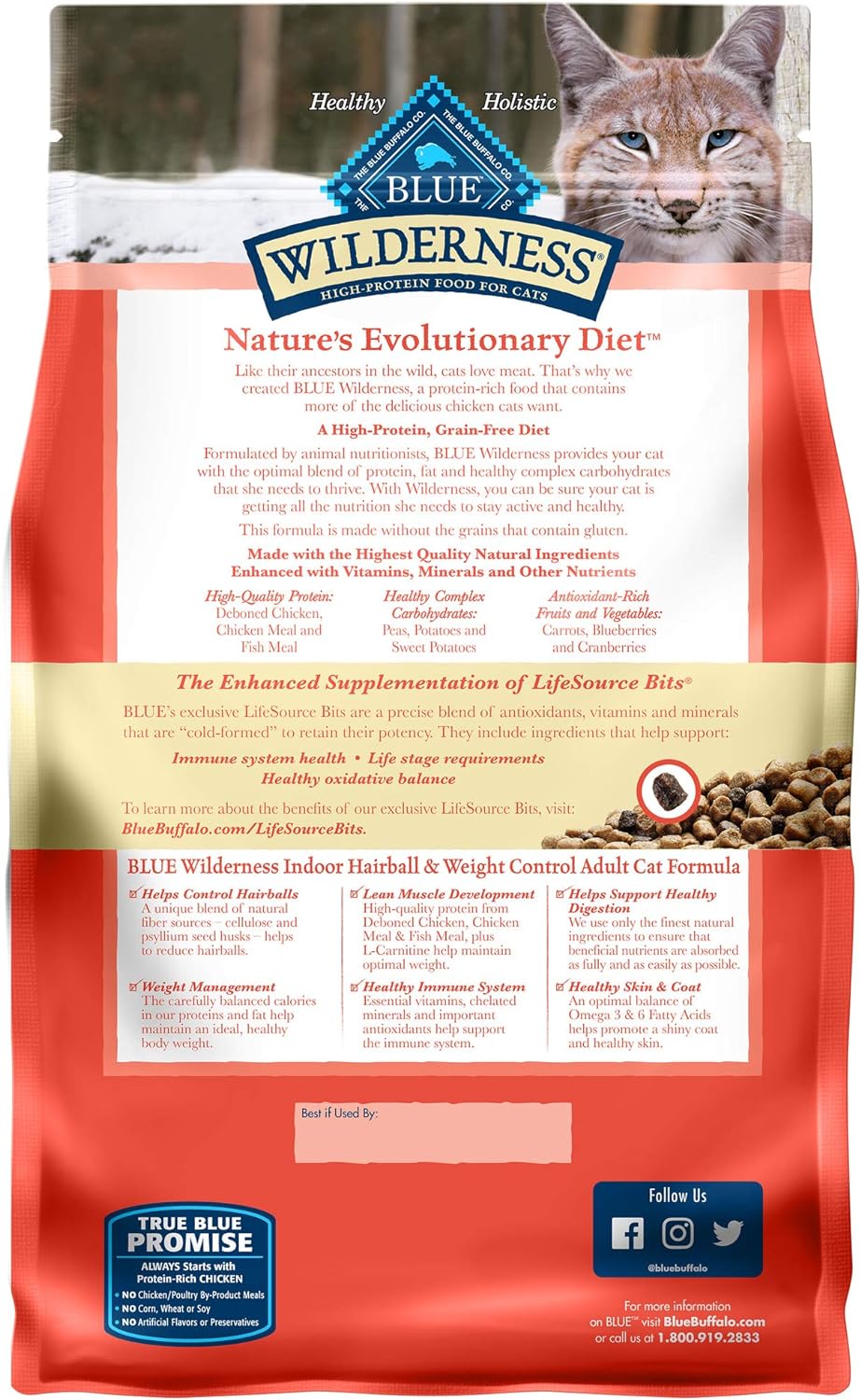 Blue Buffalo Wilderness - Alimento seco para gatos con alto contenido de proteínas, natural para adultos, con control de peso, pollo, 5 libras