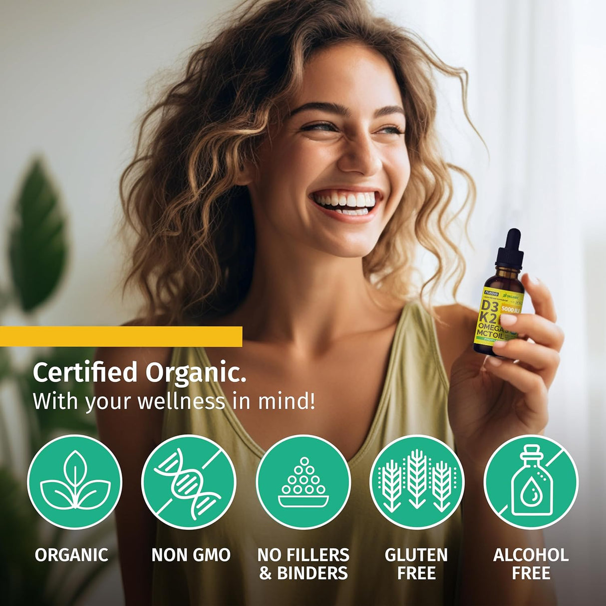Gotas de Vitamina D3 K2 Orgánica, 5000 IU, 2 Pack, MCT Oil