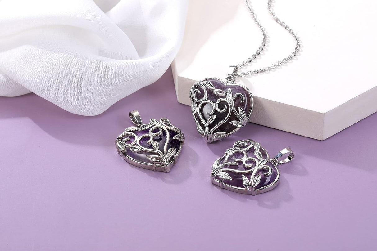 Jovivi Collar de cristal curativo de cuarzo rosa de amatista