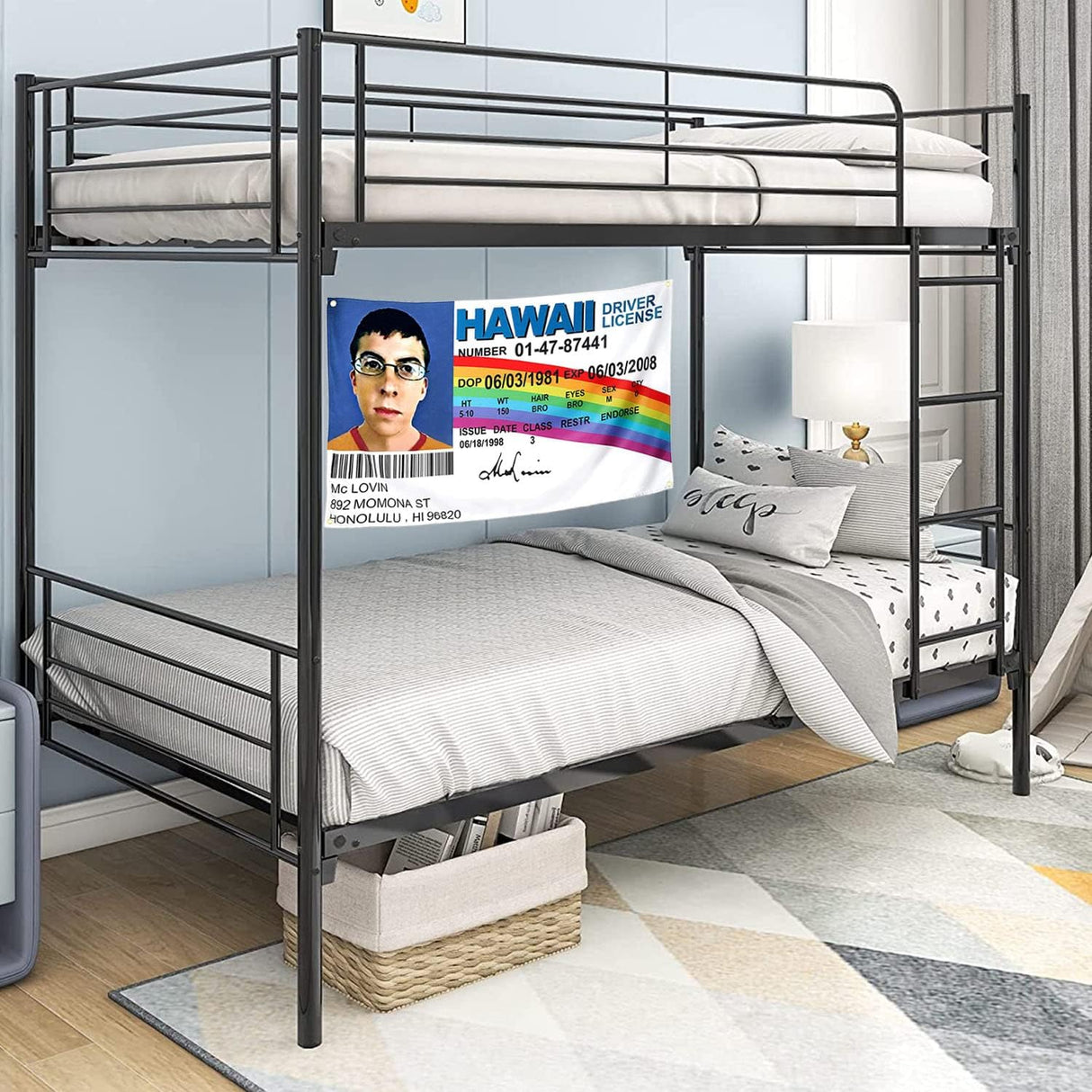 Bandera de Licencia de Conducir McLovin, Duradera y Divertida