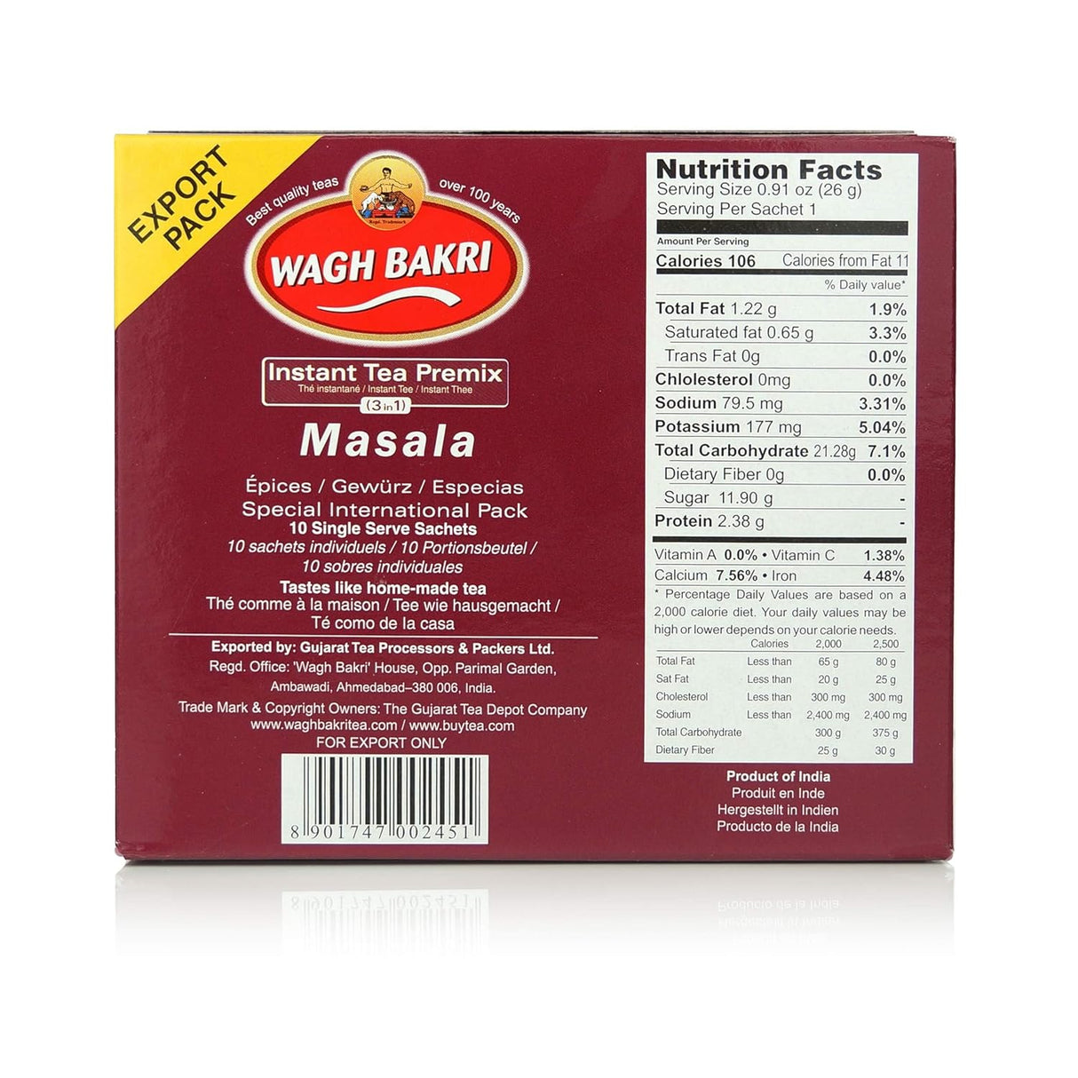 Té Masala Instantáneo Wagh Bakri | 10 Sachets 140g